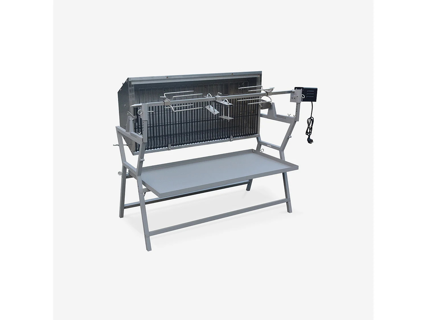 Asador de carbón con espetón eléctrico gris