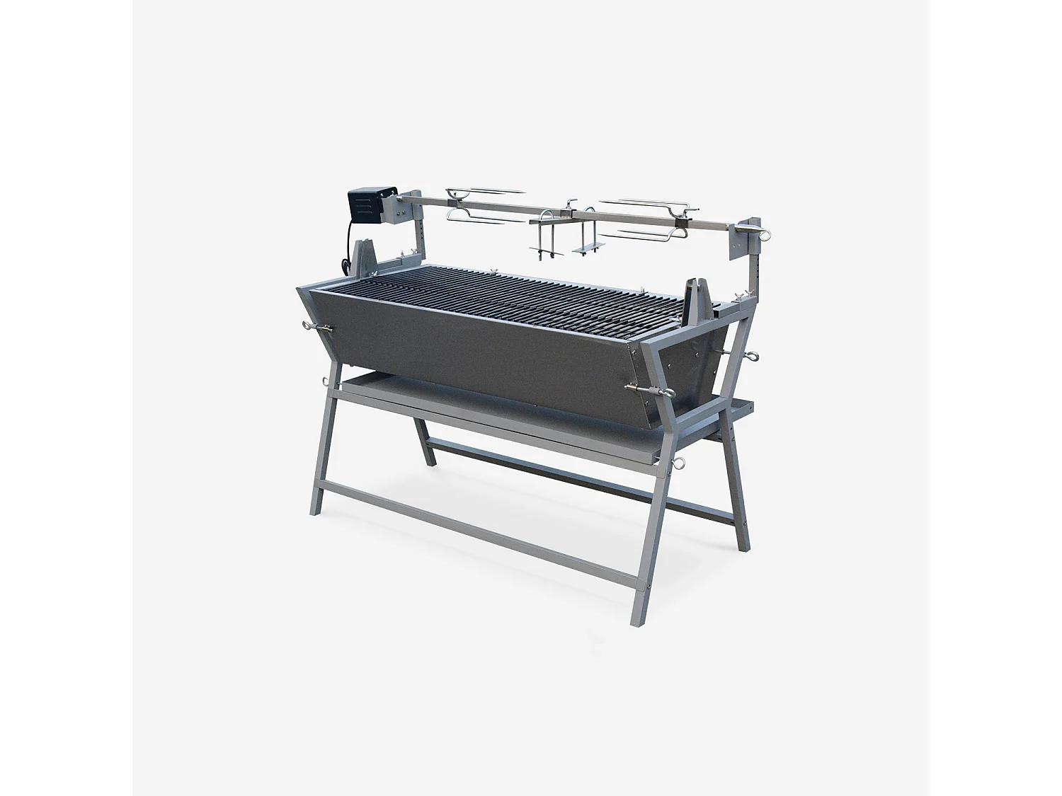 Asador de carbón motorizado inclinable de acero inoxidable con espetón