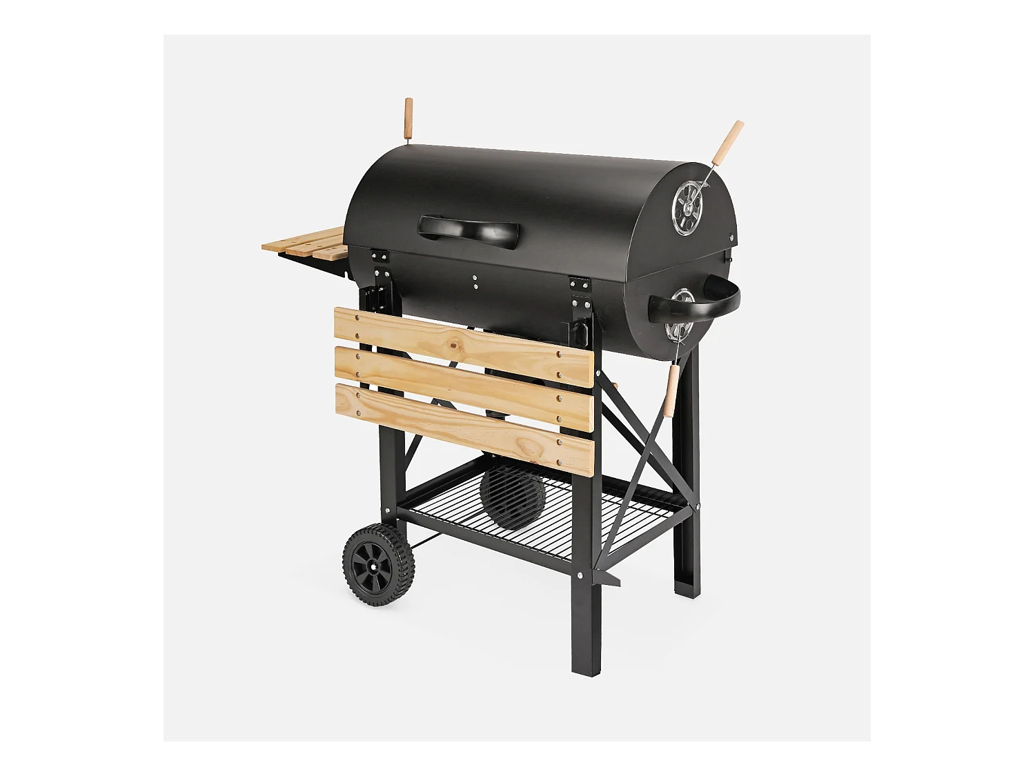 Barbecue américain charbon de bois - Serge noir - Smoker américain avec aérateurs. récupérateur de cendres. fumoir