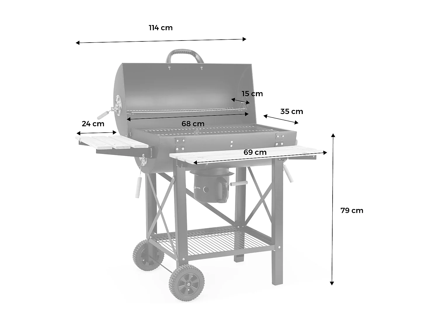 Barbecue américain charbon de bois - Serge noir - Smoker américain avec aérateurs. récupérateur de cendres. fumoir