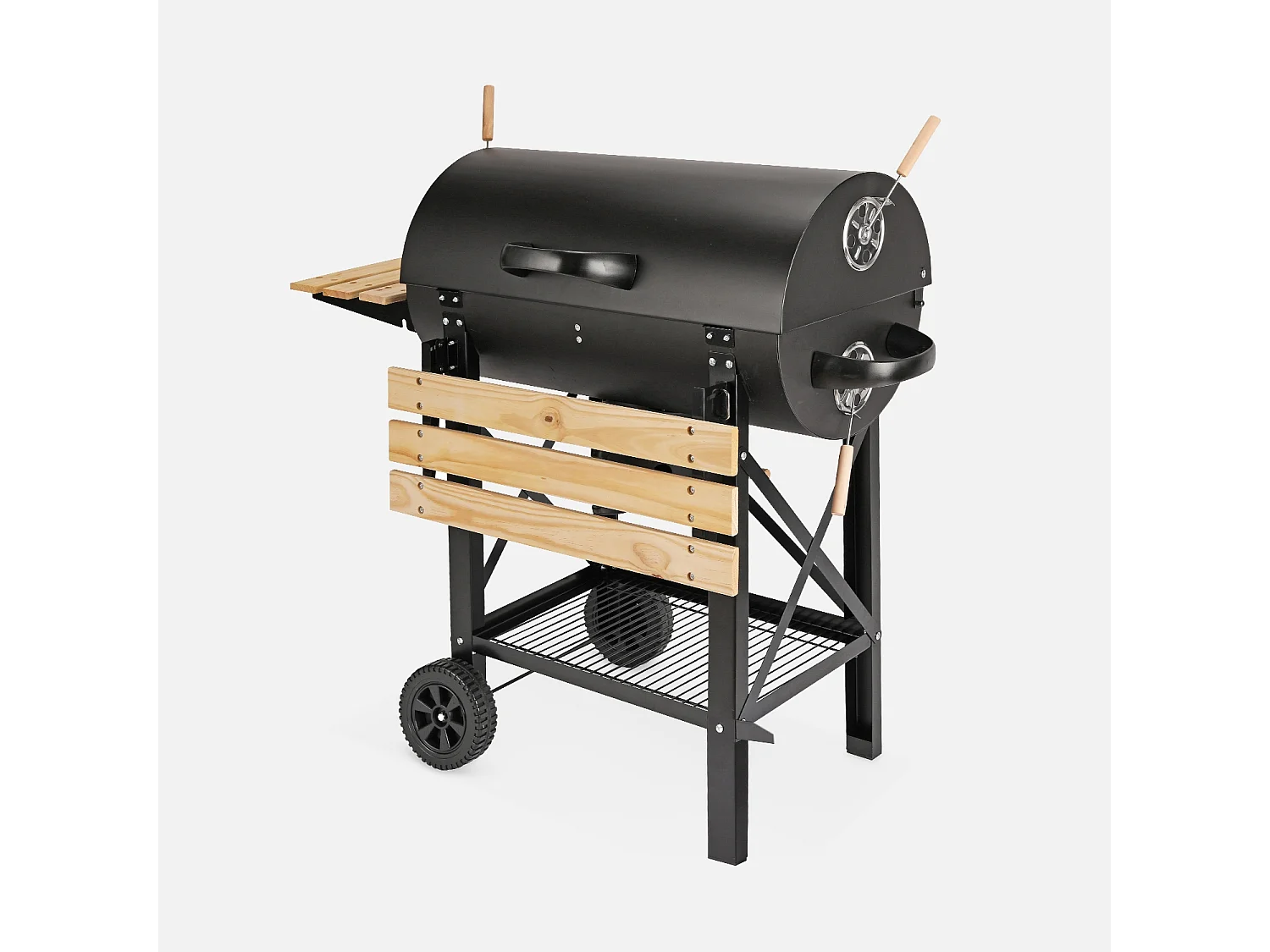 Barbecue américain charbon de bois - Serge noir - Smoker américain avec aérateurs. récupérateur de cendres. fumoir