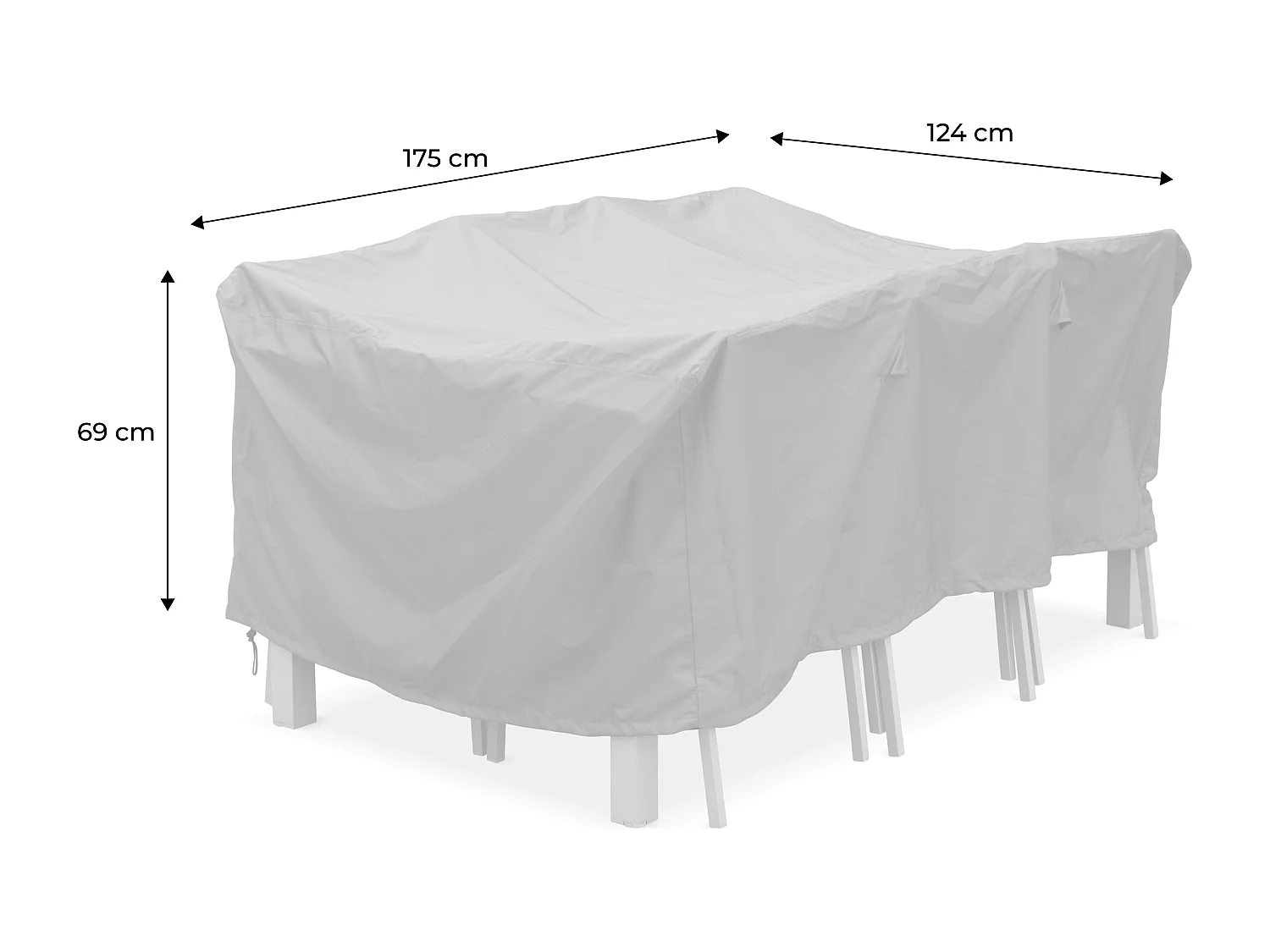 Housse de protection 175x124cm gris foncé - Bâche rectangulaire en polyester enduit PA pour tables de jardin Chicago et Bergamo