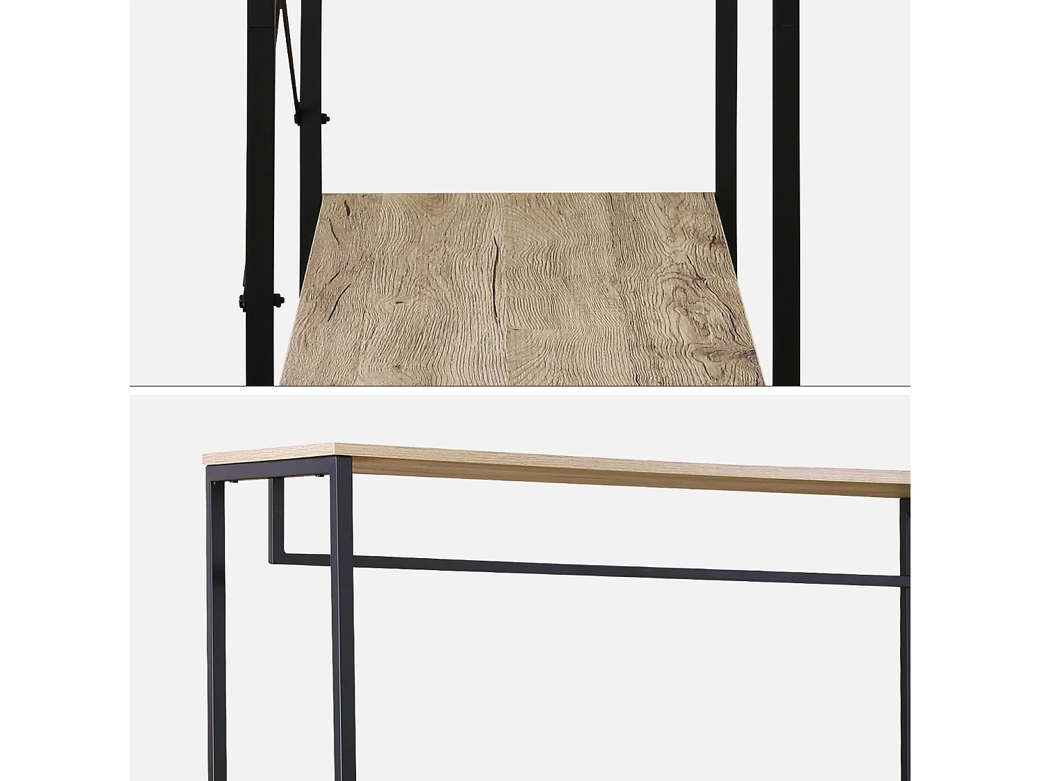 Mueble de entrada de metal y efecto madera, 3 niveles natural
