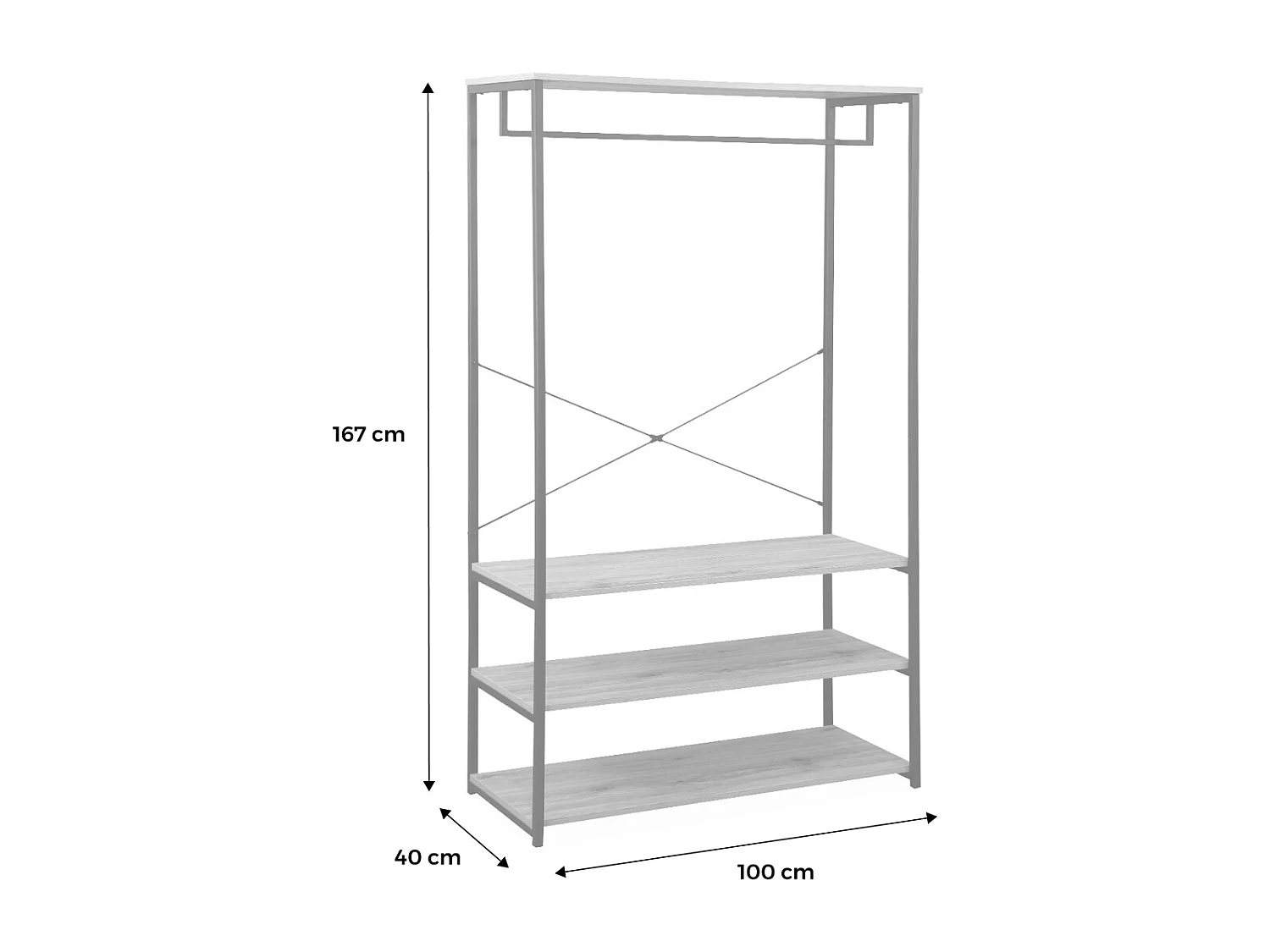 Mueble de entrada de metal y efecto madera, 3 niveles natural