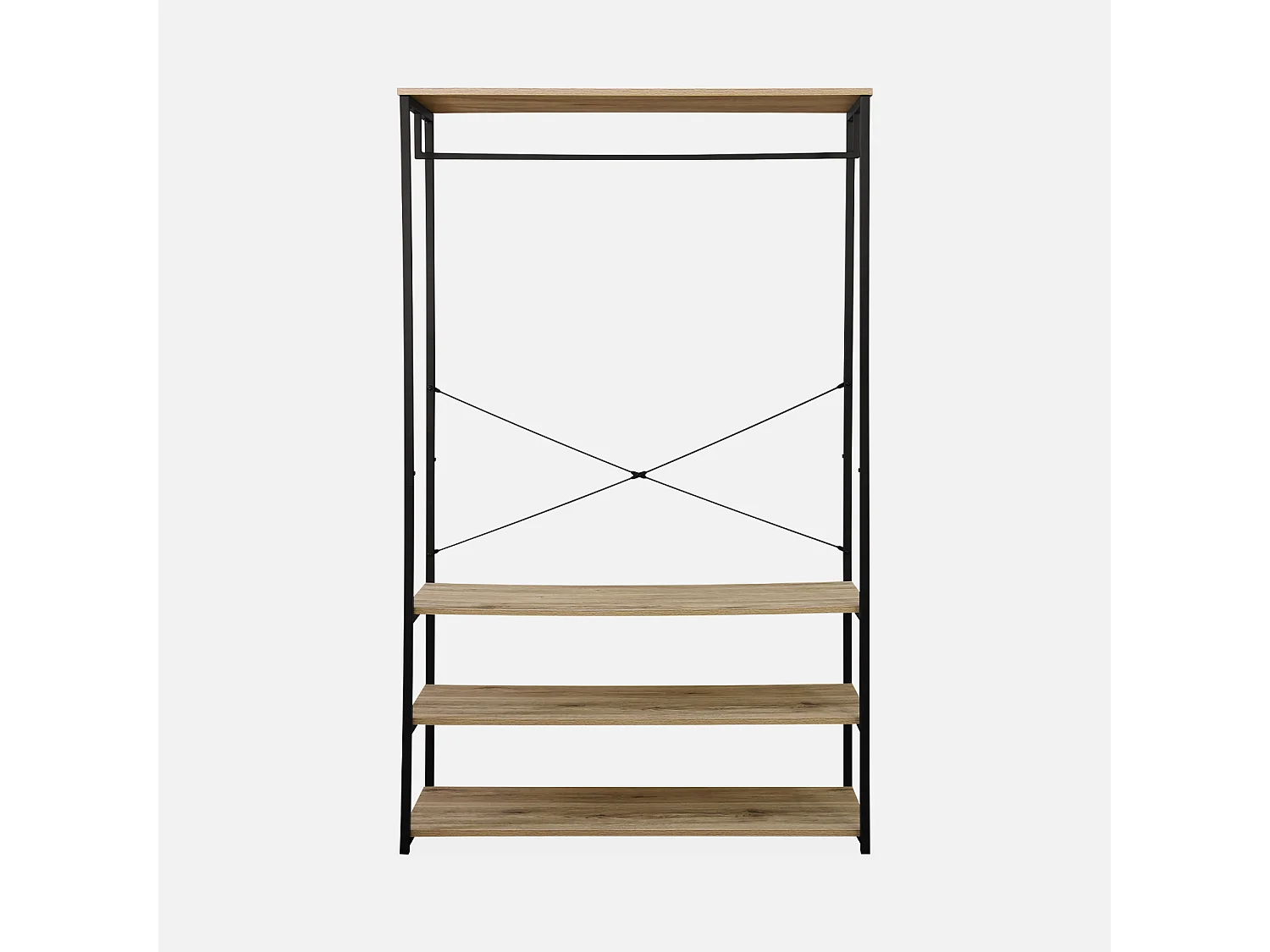 Dressing. vestiaire. portemanteau en métal noir et décor bois. Loft. 3 étagères. une barre de penderie  L 100 x l 40 x H 167cm