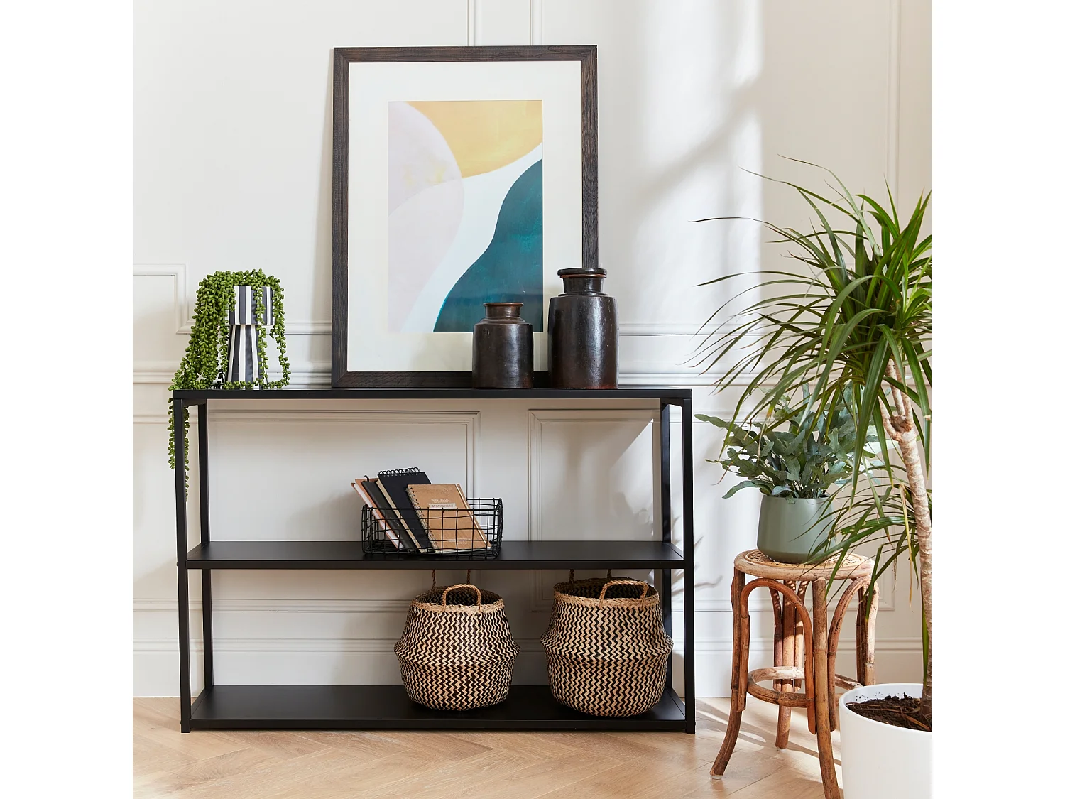 Libreria industriale in metallo nero, 120cm, nero