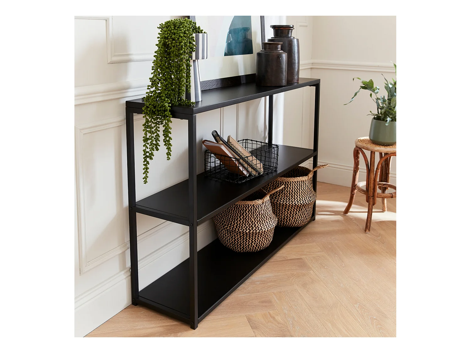 Estantería industrial baja de metal de 3 niveles, 120cm negro