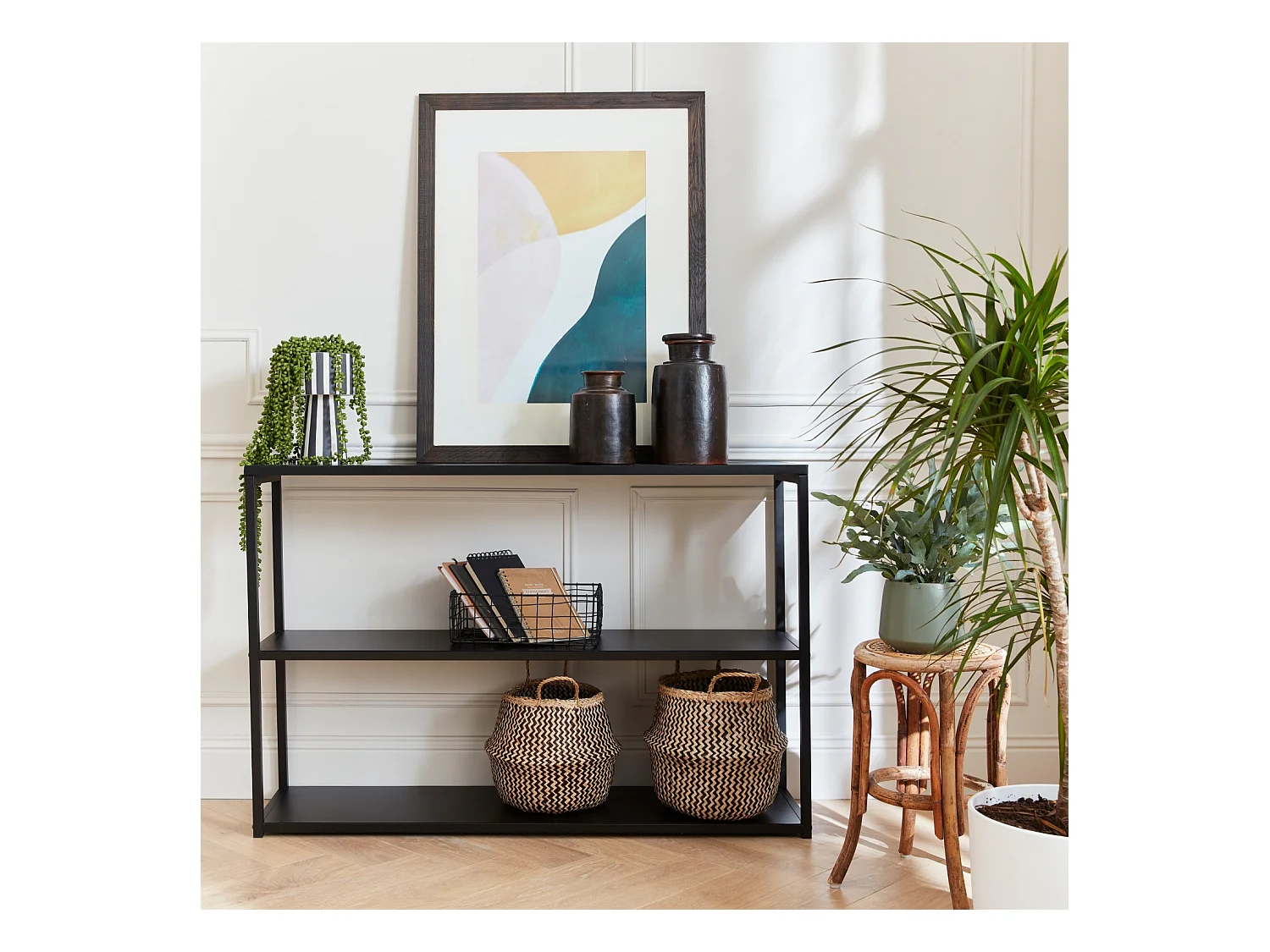 Estantería industrial baja de metal de 3 niveles, 120cm negro