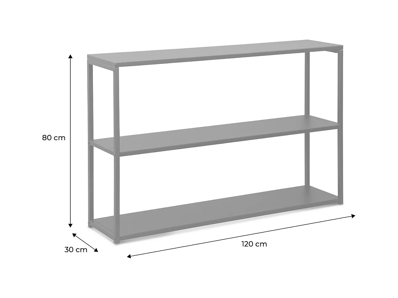 Estantería industrial baja de metal de 3 niveles, 120cm negro