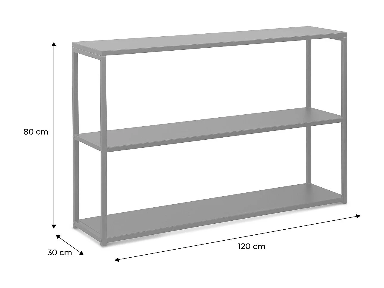 Estantería industrial baja de metal de 3 niveles, 120cm negro