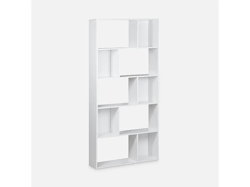Libreria a 5 ripiani con 10 vani, bianco