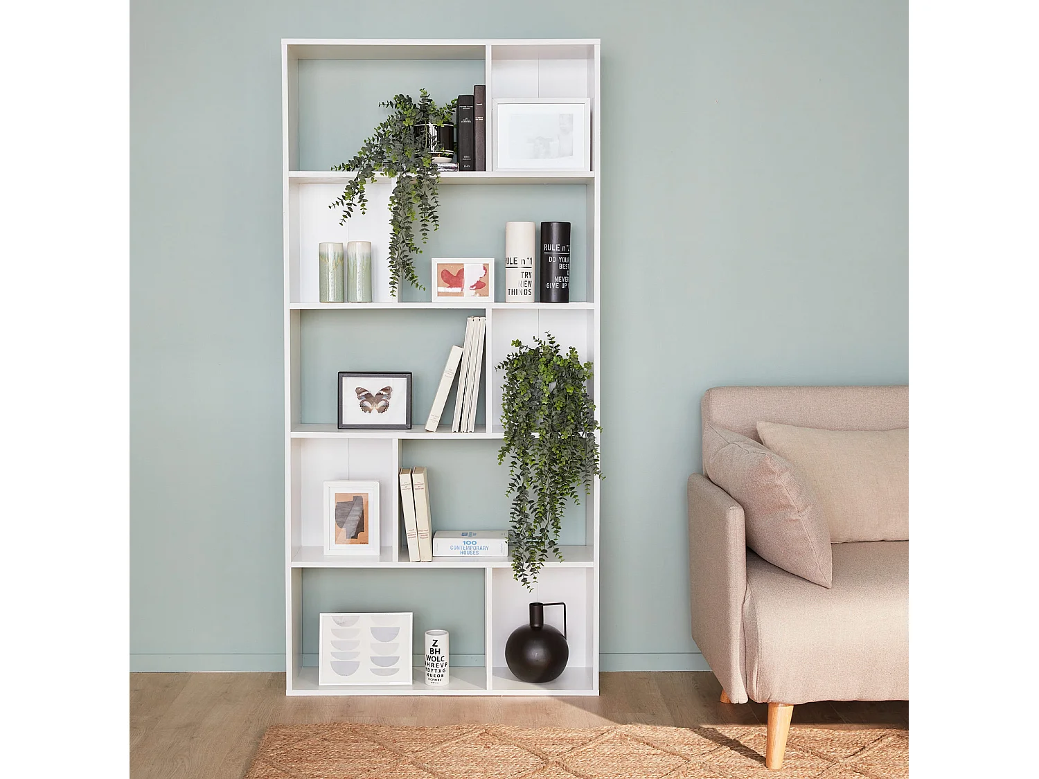 Libreria a 5 ripiani con 10 vani, bianco