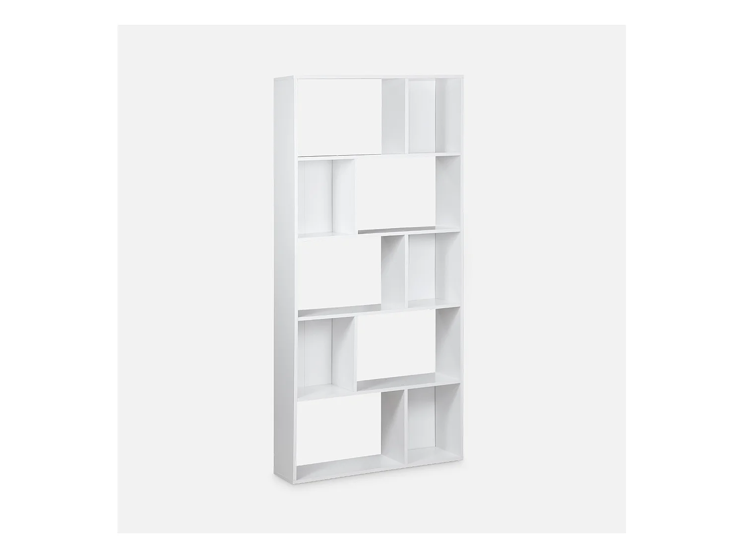 Bibliothèque design asymétrique – Pieter – 5 étagères. 10 compartiments de rangement. 83x23x173cm