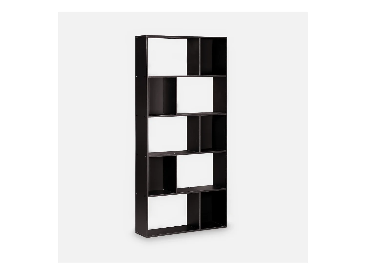 Bibliothèque design asymétrique – Pieter – 5 étagères. 10 compartiments de rangement. 83x23x173cm