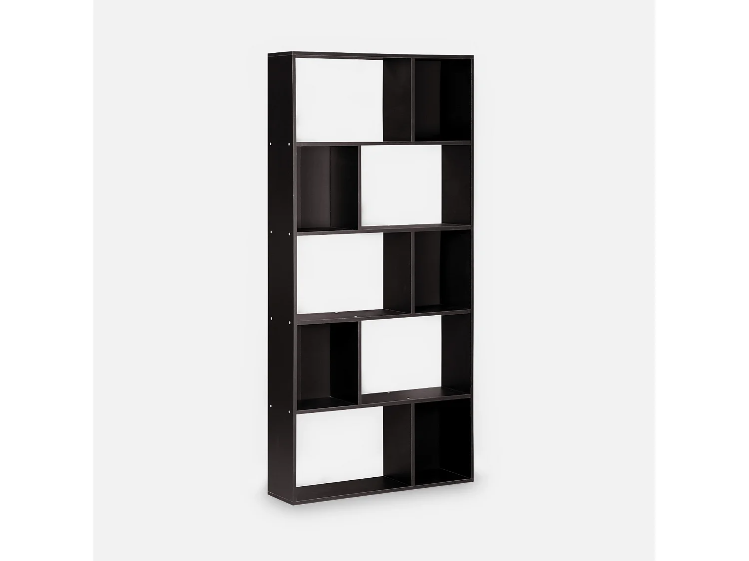 Bibliothèque design asymétrique – Pieter – 5 étagères. 10 compartiments de rangement. 83x23x173cm