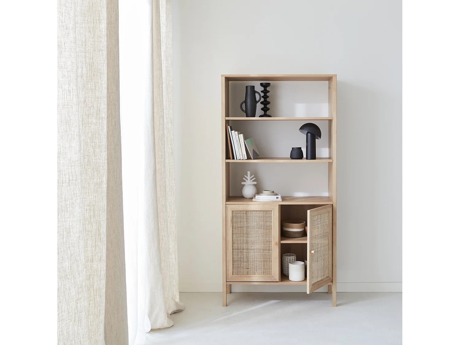 Estantería efecto madera y caña con 4 niveles natural