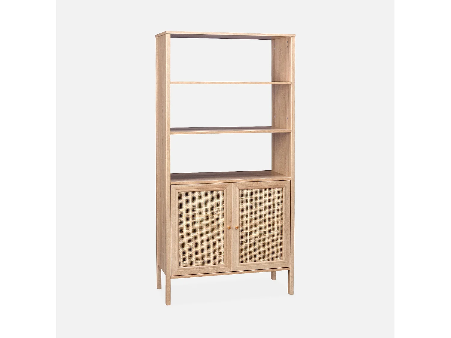 Libreria effetto legno e canna, 4 livelli, marrone naturale