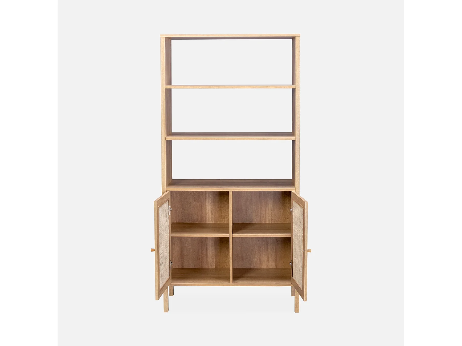 Libreria effetto legno e canna, 4 livelli, marrone naturale