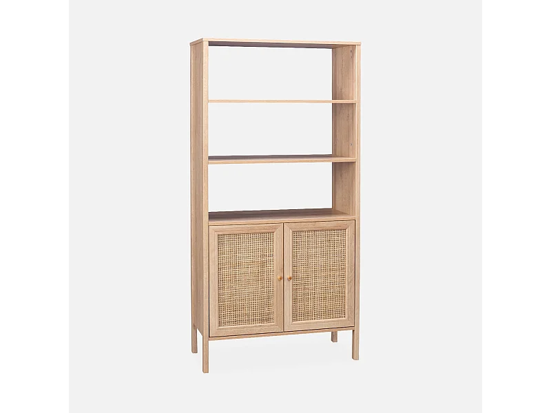 Libreria effetto legno e canna, 4 livelli, marrone naturale