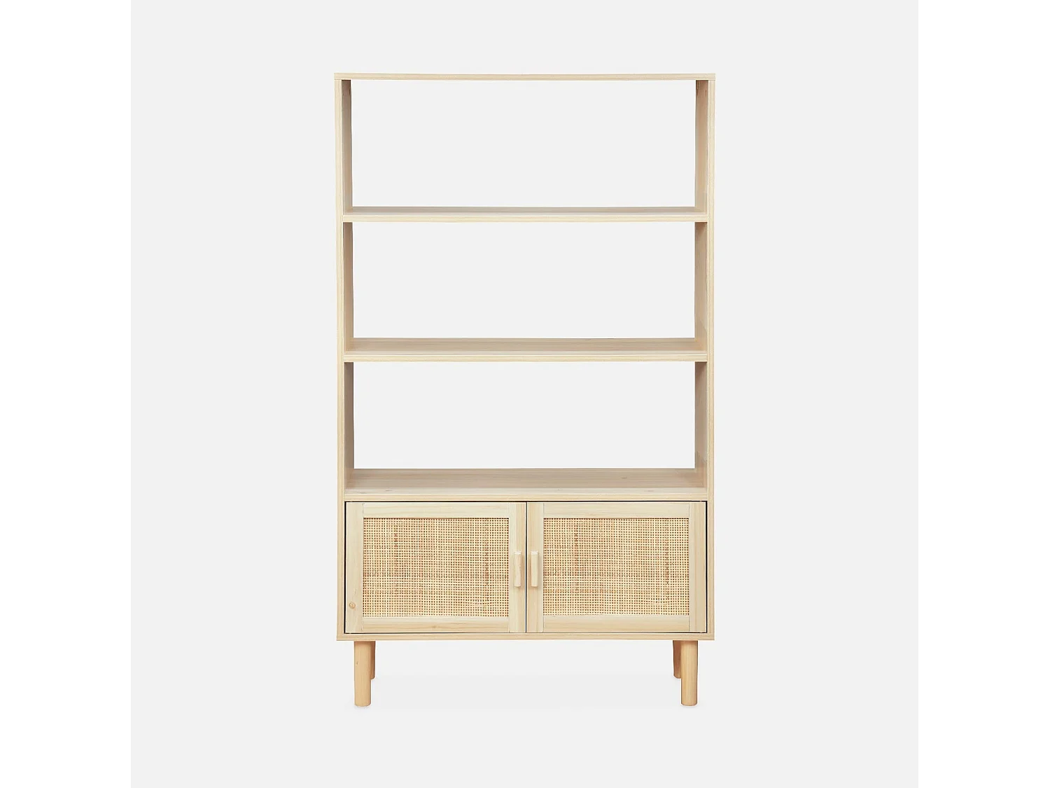 Libreria con canna ed effetto legno, 3 livelli, 2 ante, marrone