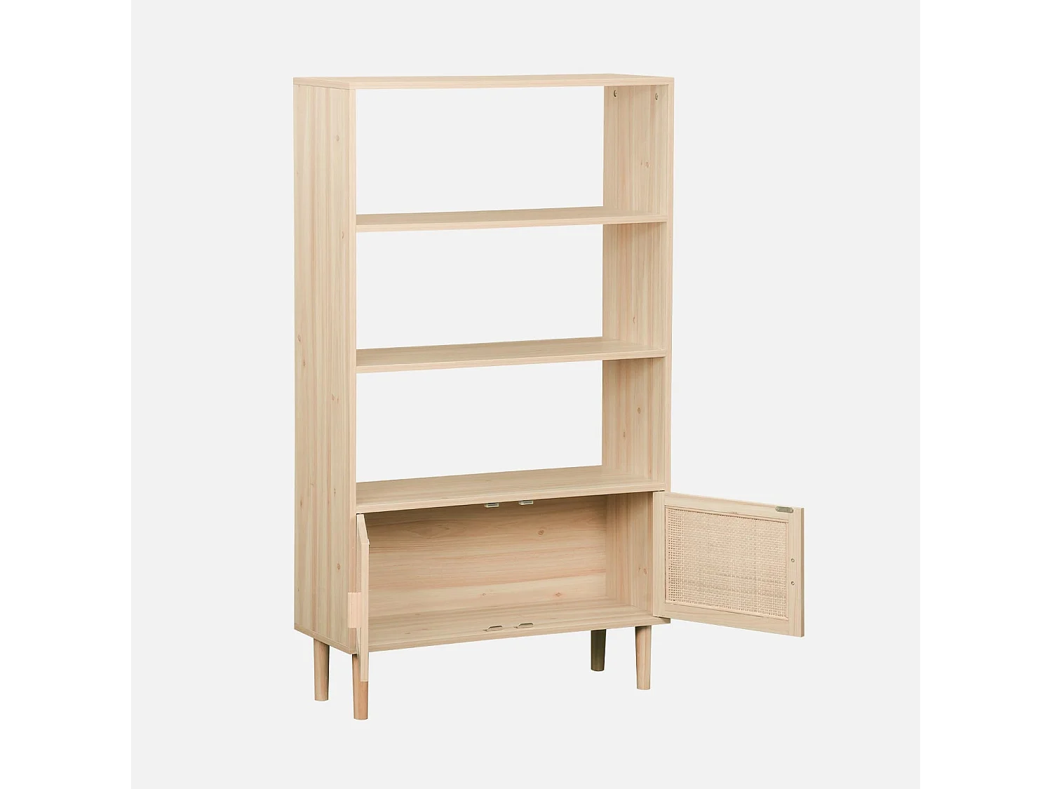 Libreria con canna ed effetto legno, 3 livelli, 2 ante, marrone