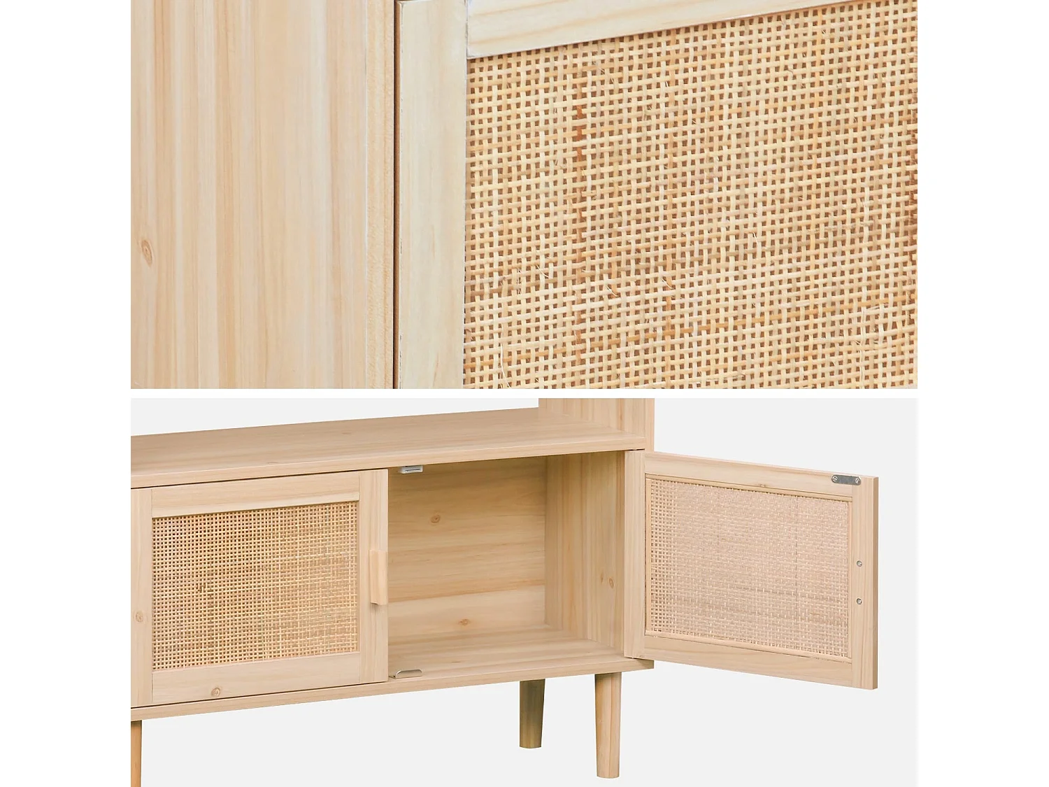 Libreria con canna ed effetto legno, 3 livelli, 2 ante, marrone