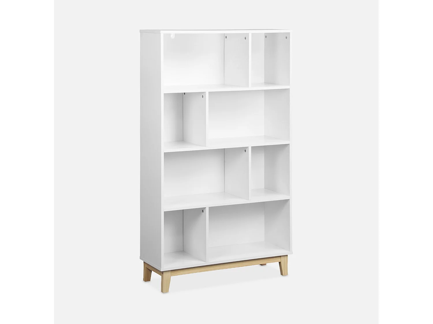 Biblioteca con patas de madera de 8 compartimentos blanco