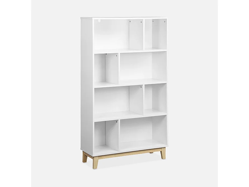 Biblioteca con patas de madera de 8 compartimentos blanco