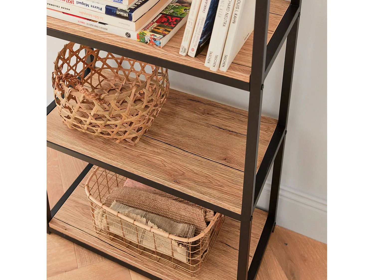 Libreria industriale in metallo e legno, 6 livelli, nero