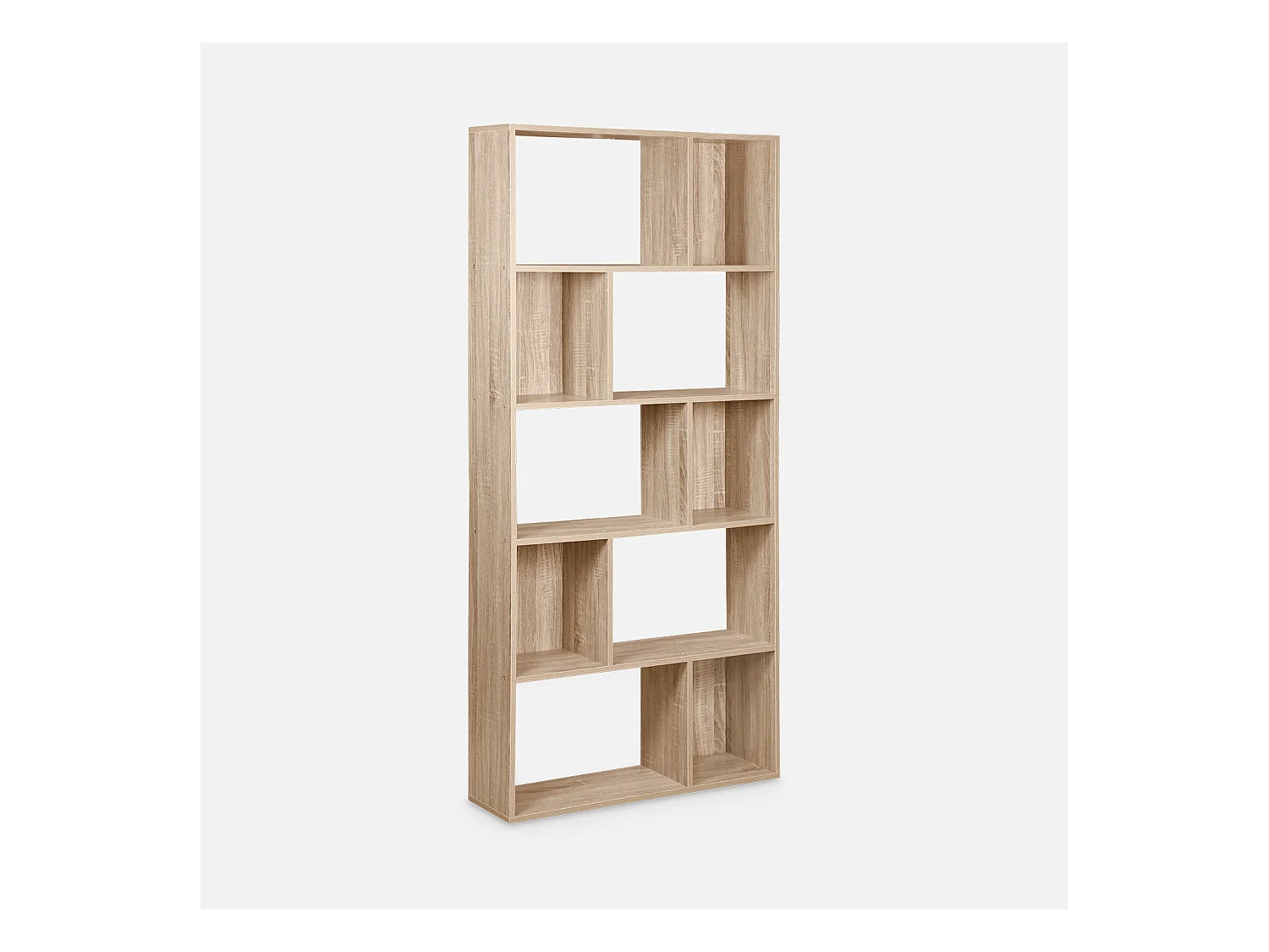 Bibliothèque design asymétrique – Pieter – 5 étagères. 10 compartiments de rangement. 83x23x173cm