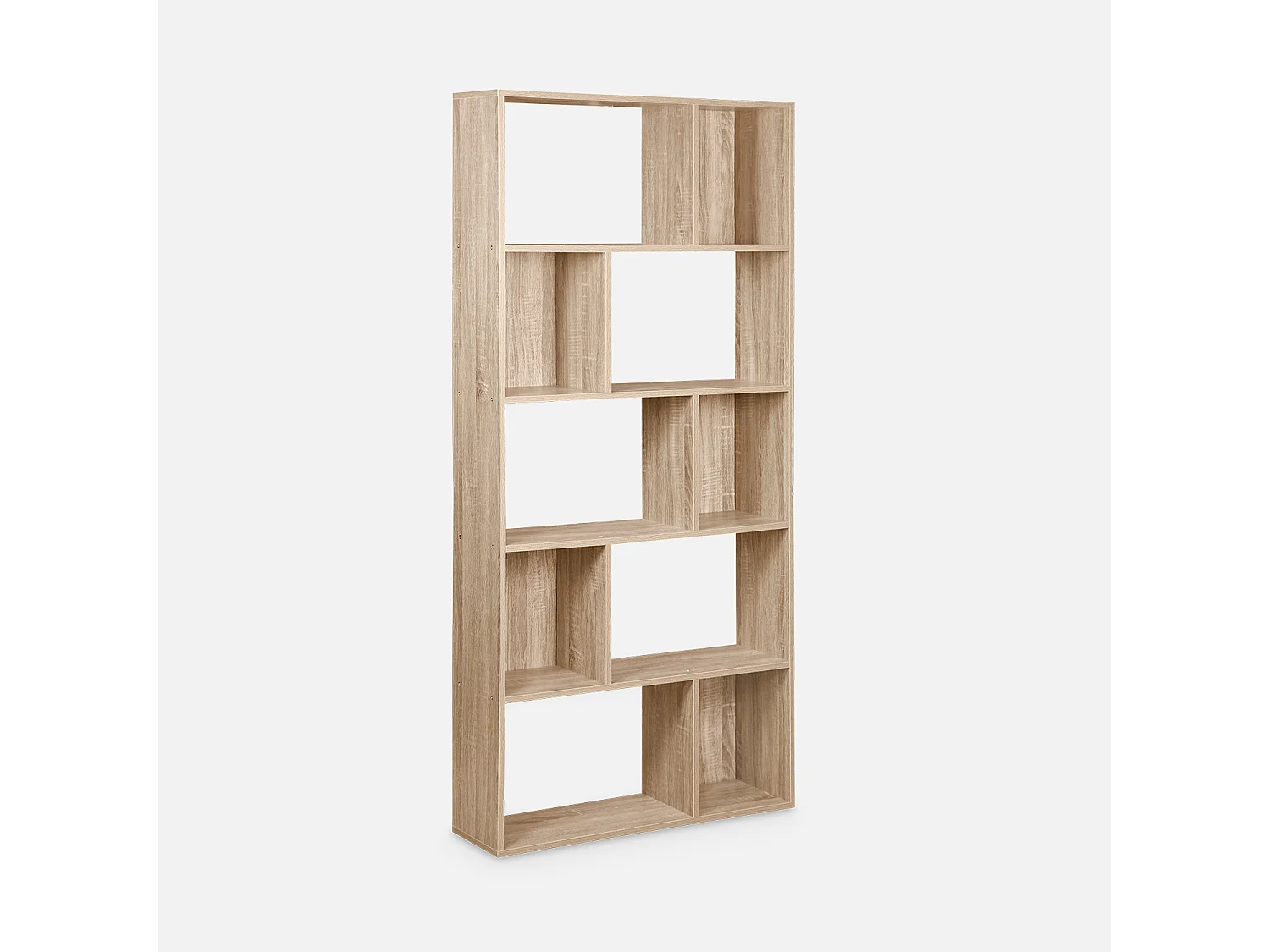 Bibliothèque design asymétrique – Pieter – 5 étagères. 10 compartiments de rangement. 83x23x173cm