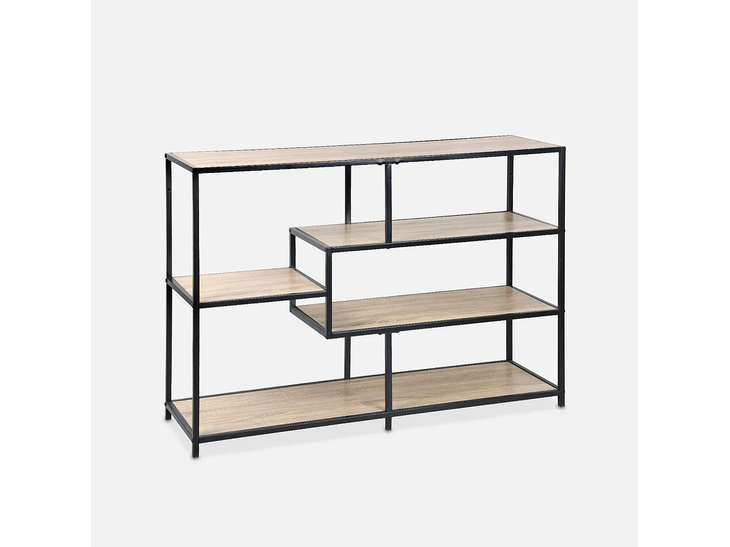 Etagère en métal noir et décor bois - Loft - bibliothèque 5 niveaux. L 114 x l 33 x H 78cm