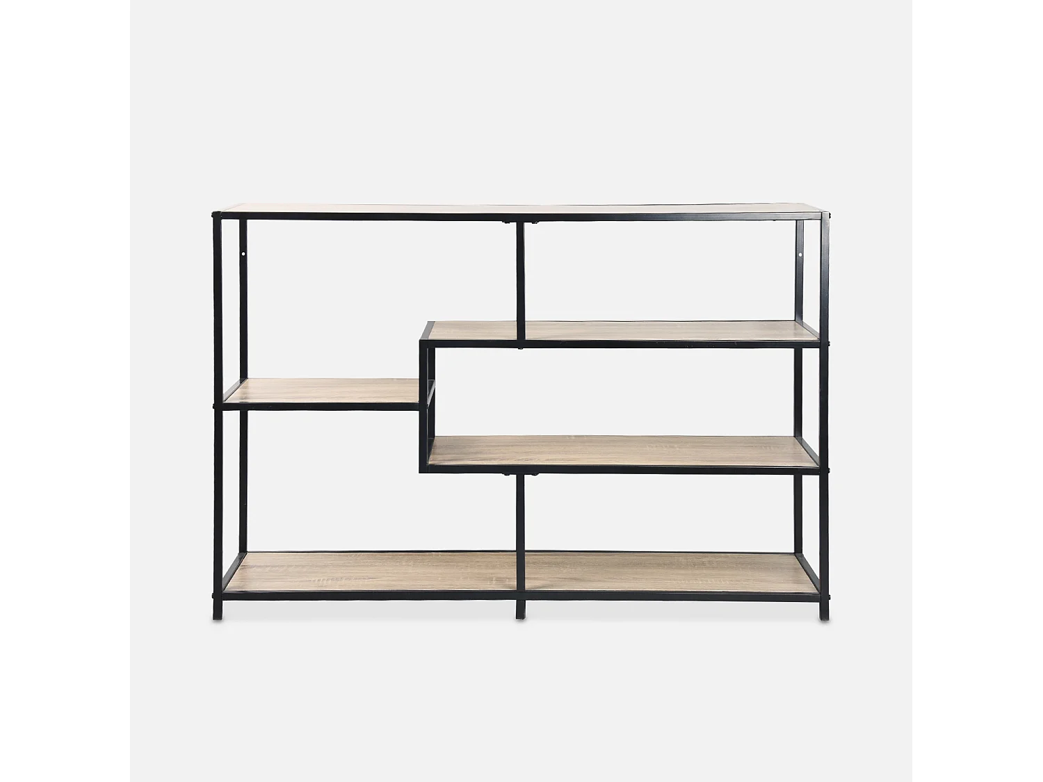 Etagère en métal noir et décor bois - Loft - bibliothèque 5 niveaux. L 114 x l 33 x H 78cm