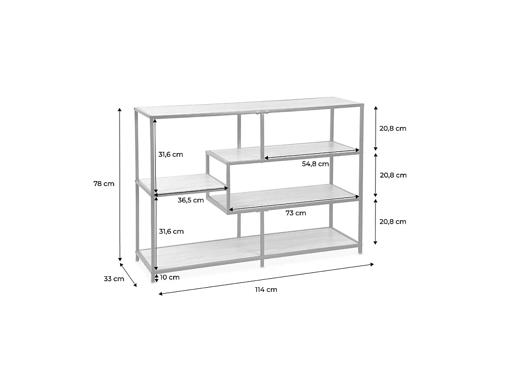 Etagère en métal noir et décor bois - Loft - bibliothèque 5 niveaux. L 114 x l 33 x H 78cm