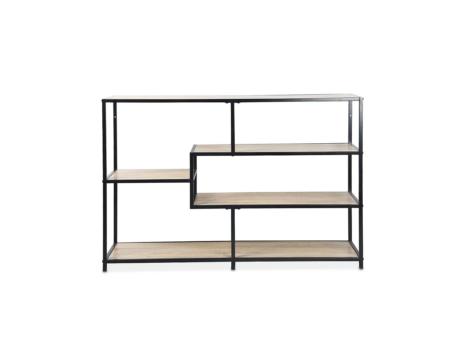 Etagère en métal noir et décor bois - Loft - bibliothèque 5 niveaux. L 114 x l 33 x H 78cm