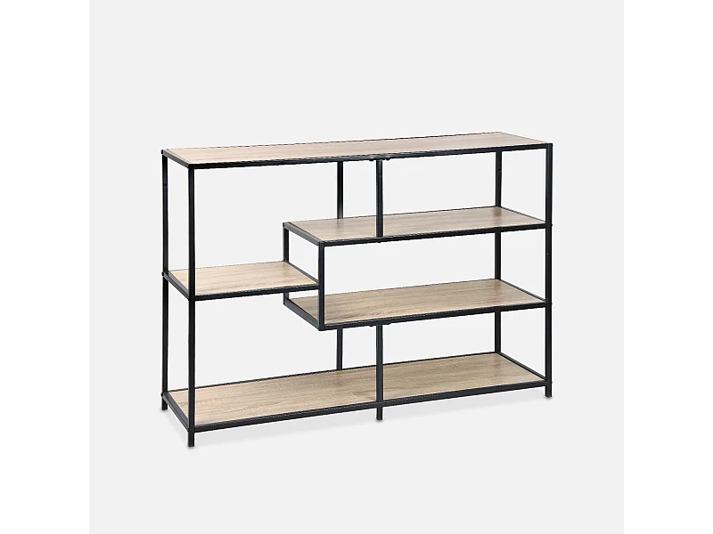 Libreria industriale in metallo ed effetto legno, 5 livelli, marrone