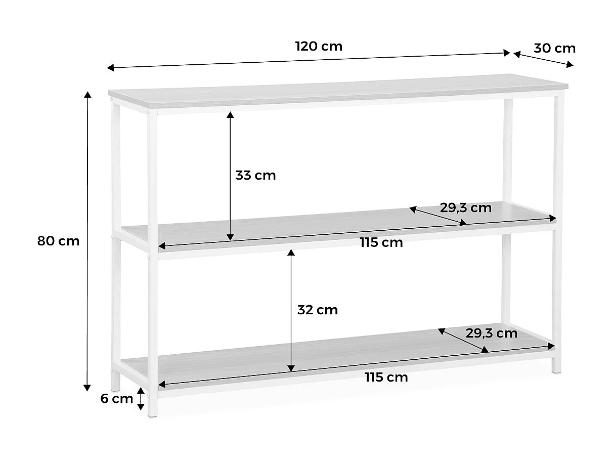 Libreria industriale in metallo e effetto legno, 3 livelli, 120cm,
