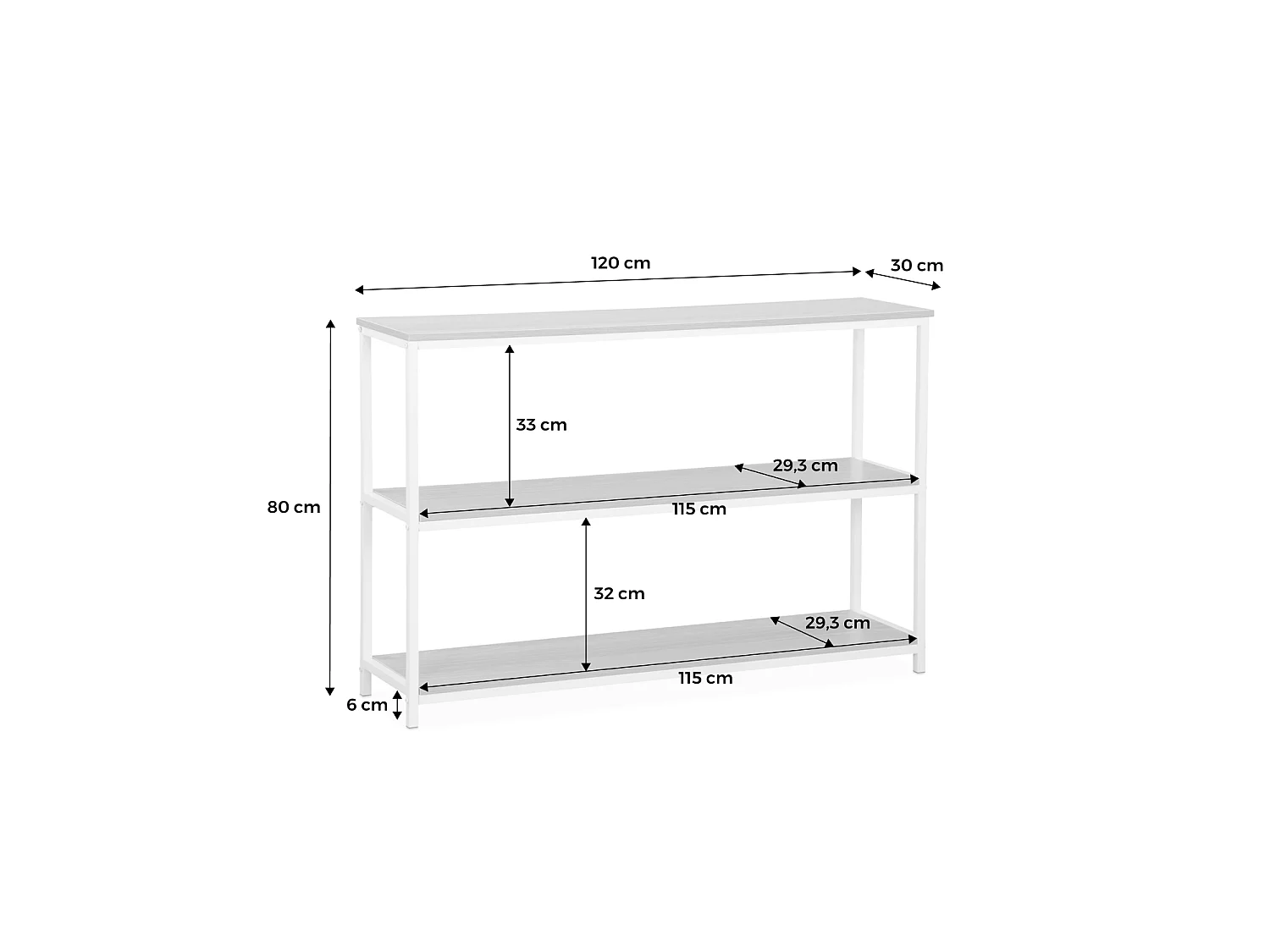 Libreria industriale in metallo e effetto legno, 3 livelli, 120cm,