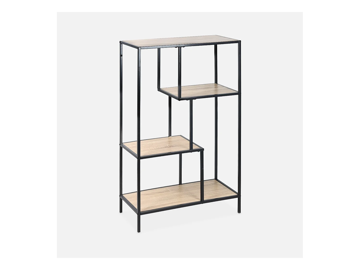 Etagère en métal noir et décor bois - Loft - bibliothèque 4 niveaux. L 69 x l 33 x H 113.5cm