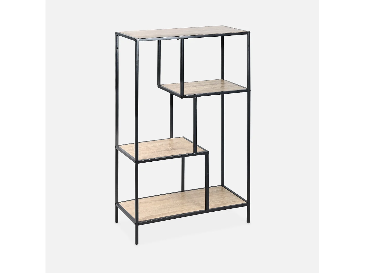 Etagère en métal noir et décor bois - Loft - bibliothèque 4 niveaux. L 69 x l 33 x H 113.5cm