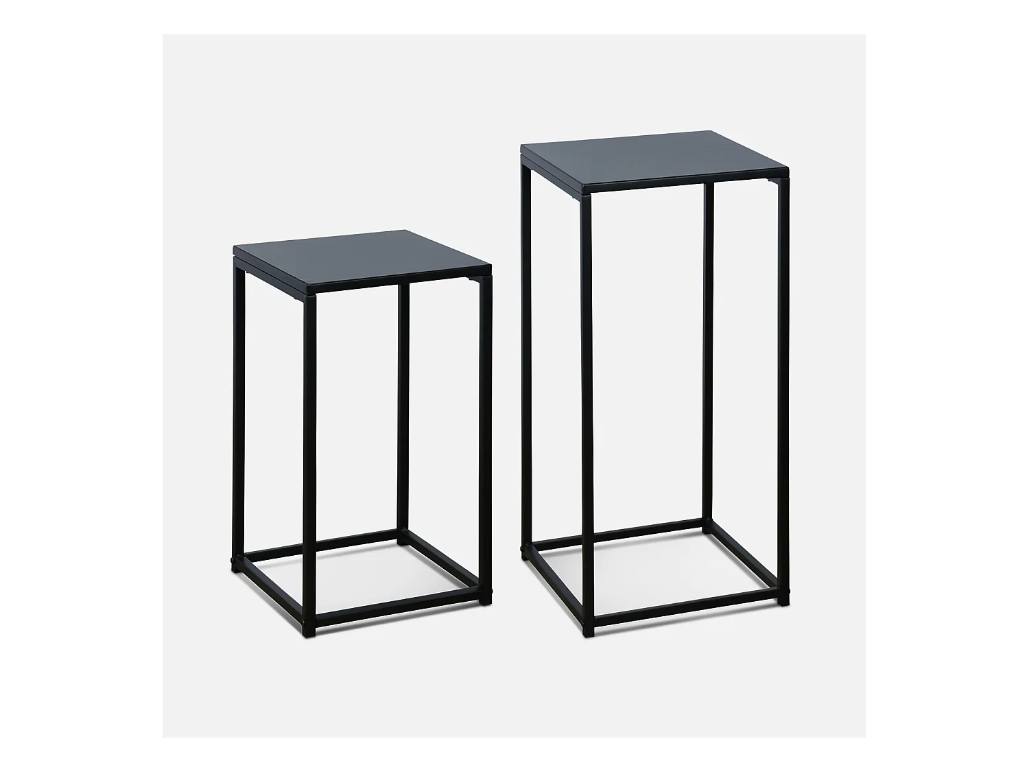 Lot de 2 tables d'appoint gigognes noires - Industrielle - bouts de canapé 34x34x74cm / 30x30x54cm