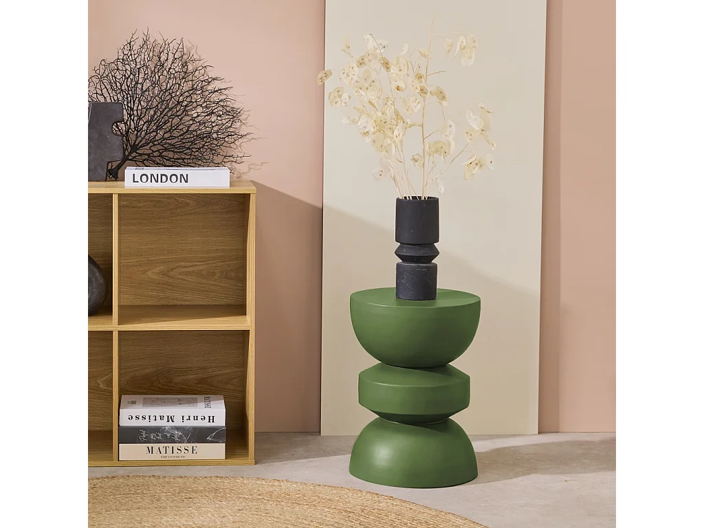 Tavolino, lato divano, comodino metallo, verde