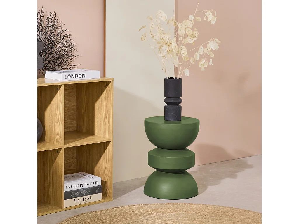 Tavolino, lato divano, comodino metallo, verde