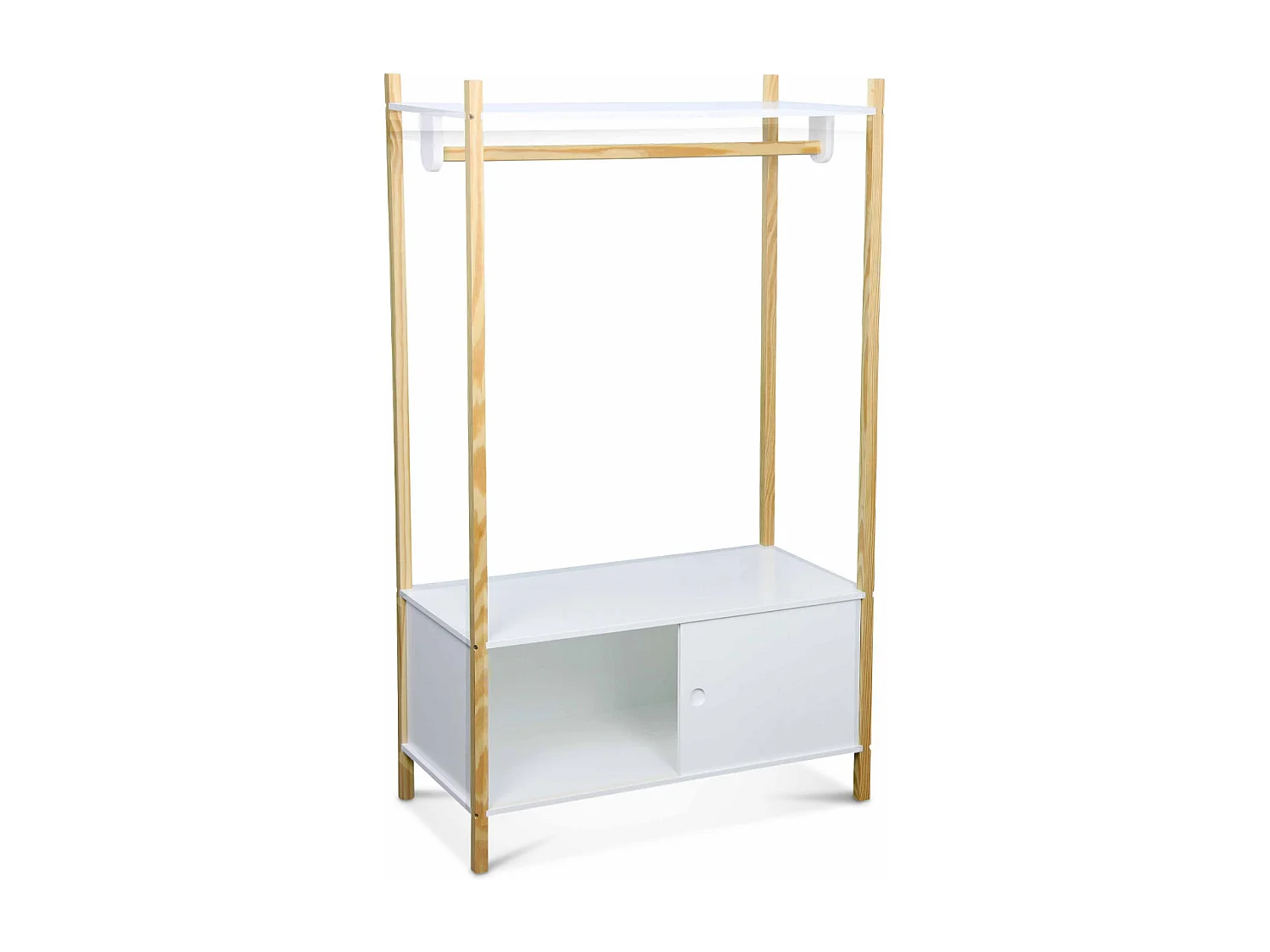 Penderie pour enfants - TOBIAS - deux portes coulissantes et portant bois massif en pin naturel blanc.  80X40X136.5CM