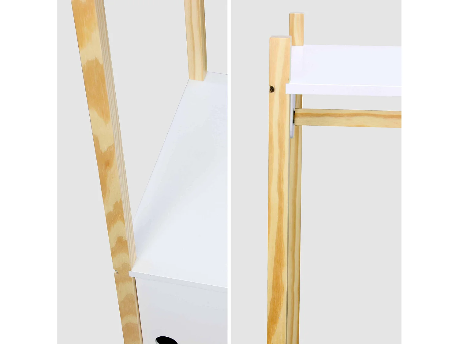 Penderie pour enfants - TOBIAS - deux portes coulissantes et portant bois massif en pin naturel blanc.  80X40X136.5CM