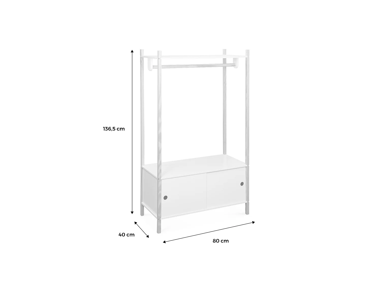 Armario infantil de madera con 2 puertas correderas blanco