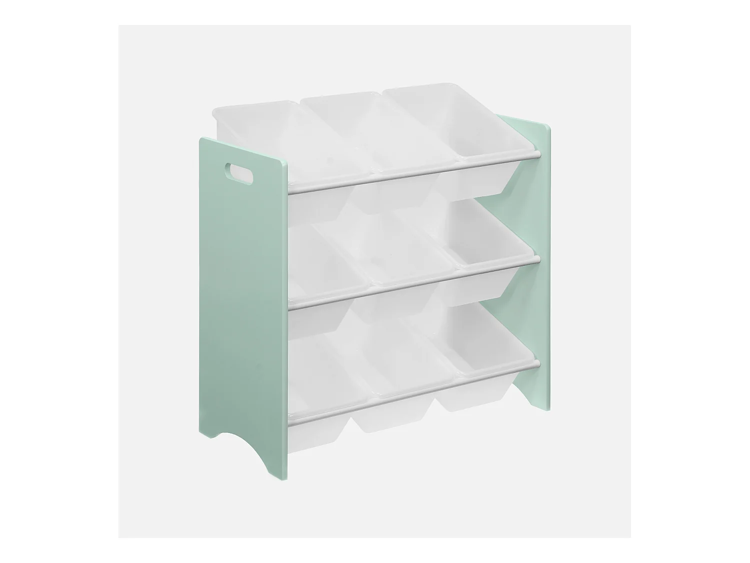 Meuble de rangement pour enfant avec 9 casiers. vert céladon - Tobias - MDF décor bois naturel. 64x29.5x60cm