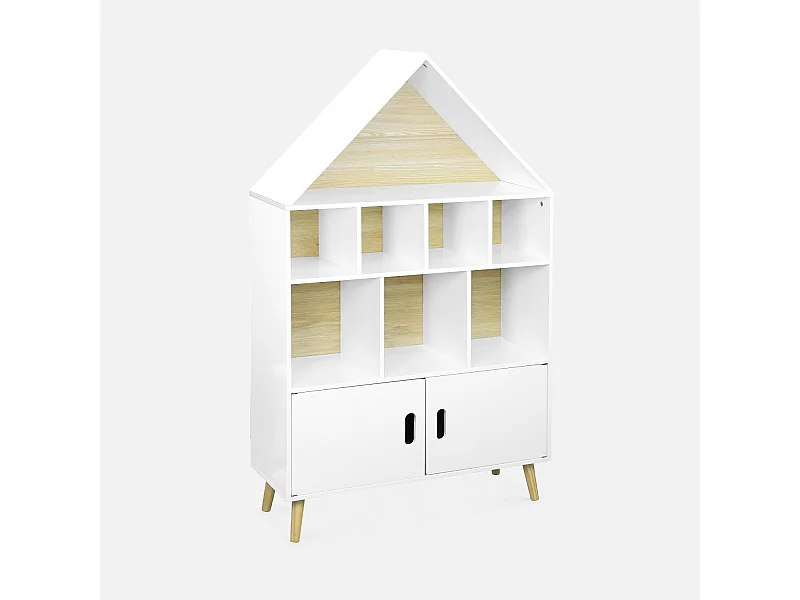 Librería infantil de madera con 8 compartimentos y 2 puertas blanco