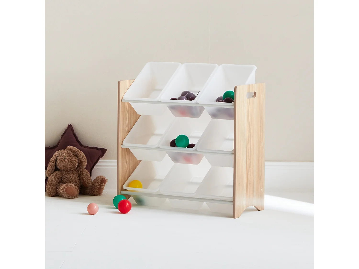 Meuble de rangement pour enfant avec 9 casiers - Tobias - MDF décor bois naturel. 64x29.5x60cm