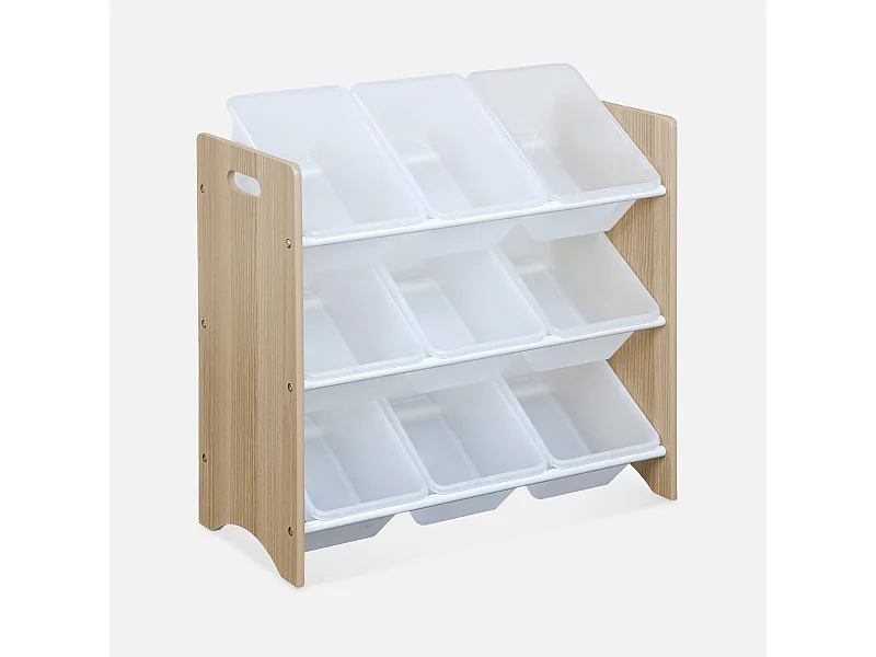 Meuble de rangement pour enfant avec 9 casiers - Tobias - MDF décor bois naturel. 64x29.5x60cm